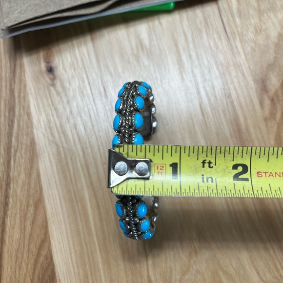 Native American sleeping beauty turquoise double row sterling cuff bracelet - Picture 4 of 7